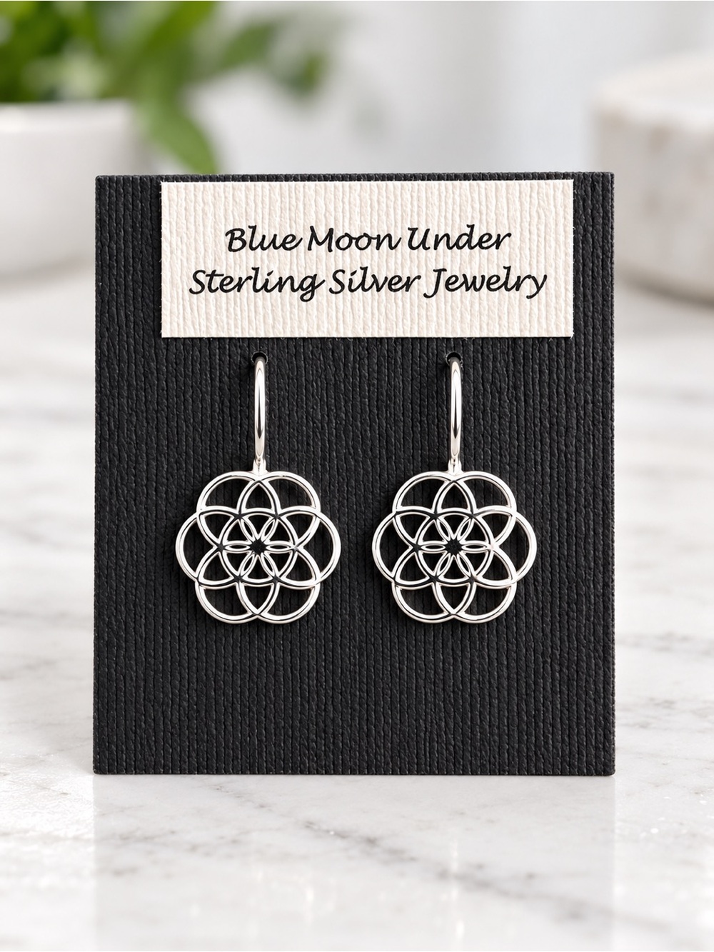 NWT 925 Sterling Silver Openwork Mandala Flower Dangle Earrings French Wire NEW